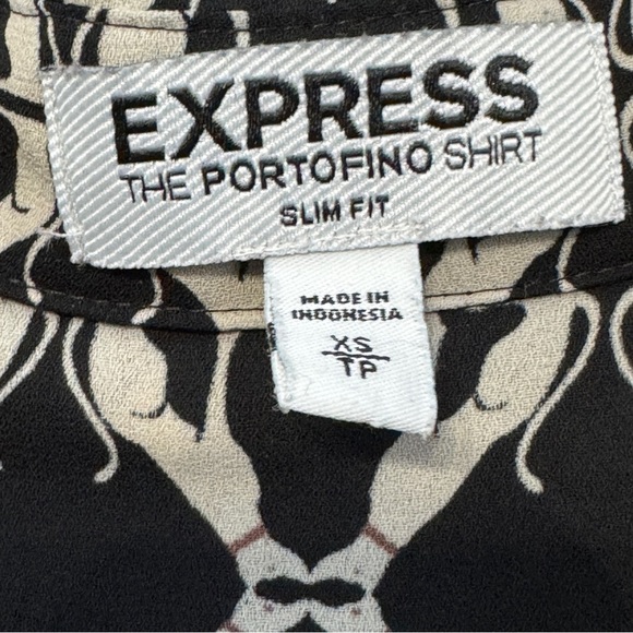 Express Portofino Dog Print Slim Fit Shirt XS | Black White Button Blouse - Picture 5 of 7